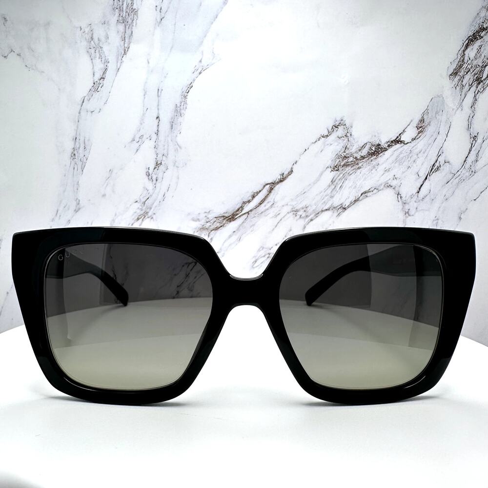 New GUCCI Sunglasses Black 54mm Square Gold Interlocking GG Red Green Web - Picture 3 of 16